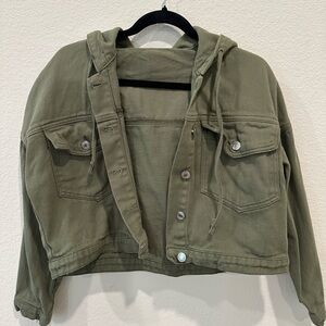SHEIN Army Green Denim Cropped Jacket